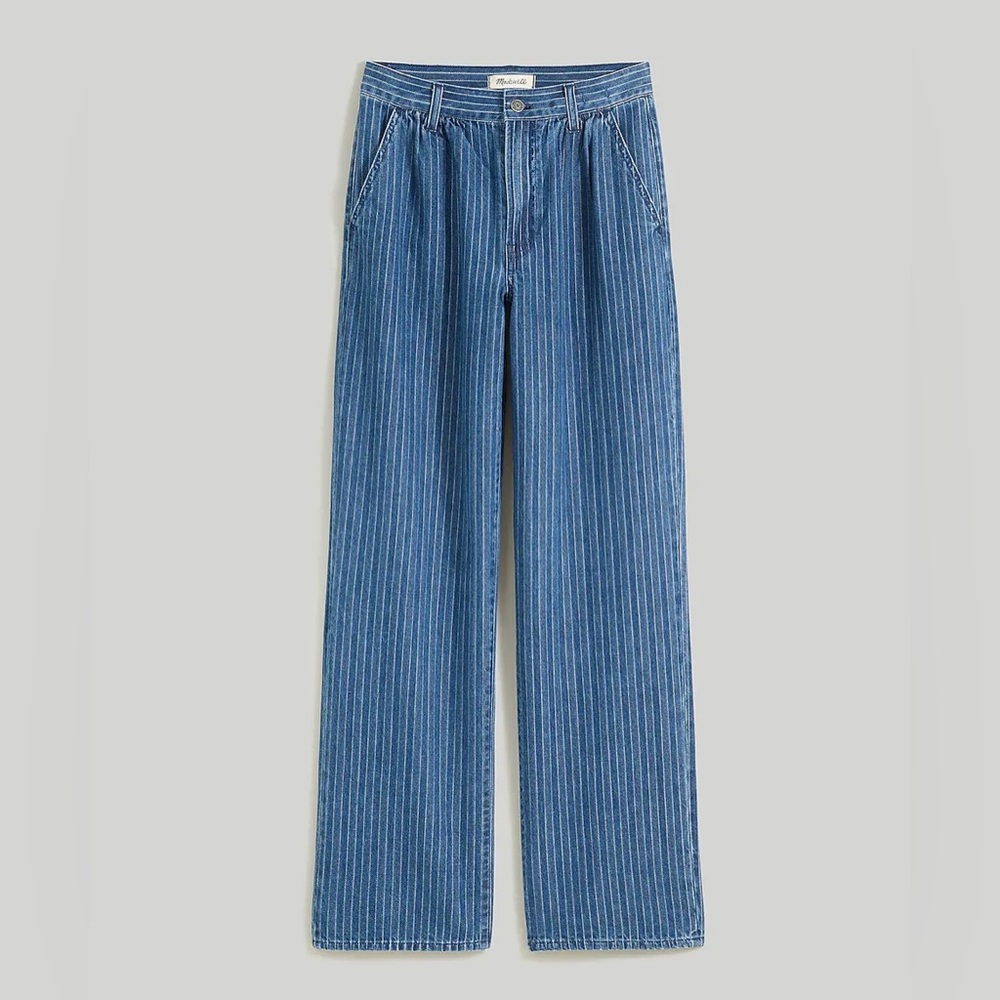 NWT Madewell The Perfect Vintage Wide-Leg Trouser Jean in Indigo Stripe size 28